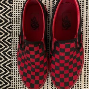Red and Black checkered Vans